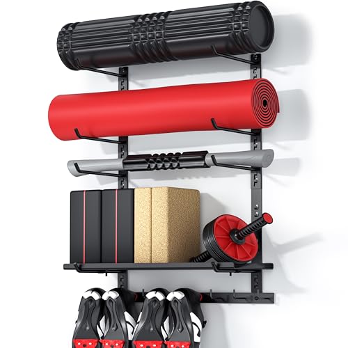 Crostice Home Gym Wall Storage Shelf, 1 Board & 4 Adjustable Holders Sets