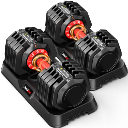 Mouldbody Adjustable Dumbbell Set Pair 25 lb or 50 lb, Adjustable Dumbbells 10-in-1 Free Weight Set, 1-Second Dial Weight Adjustment,Space-Saving Design with Storage Base, Home Gym Strength Training Equipment