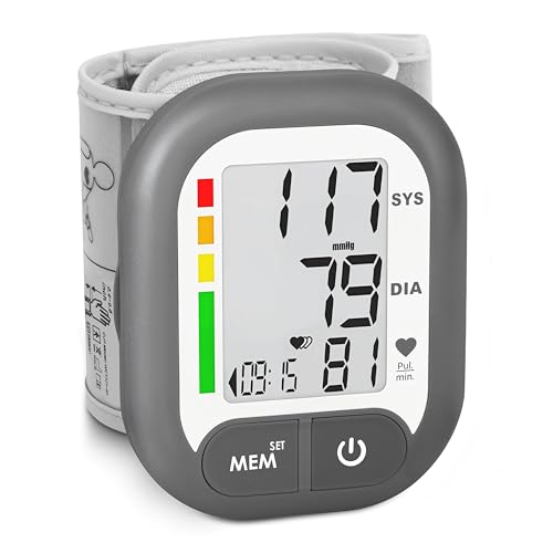 BENECEN Blood Pressure Monitor FDA-Cleared Automatic BP Cuff for Home Use | Clinically Validated Wrist BP Machine, Large Backlit LCD Display, 199 Memory, Batteries Included with Carrying Case, Grey