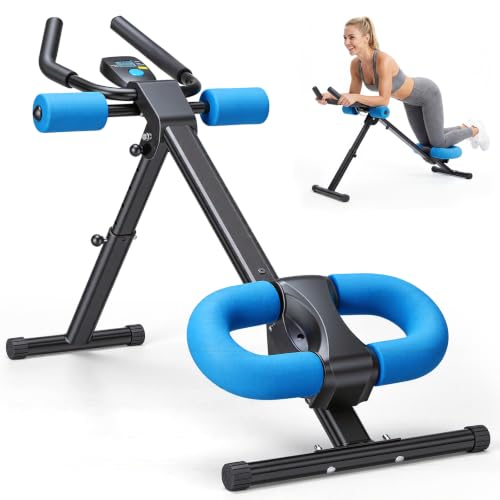 NEWBULIG Ab Machine, Adjustable Ab Trainer for Home Gym, Foldable Abdominal Workout Equipment with LCD Display, Knee Protection, Core Exercise Machine, Black/Blue