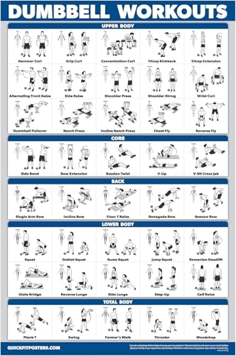 Palace Learning Dumbbell Workout Exercise Poster - Free Weight Body Building Guide | Home Gym Chart - LAMINATED, 18" x 24"