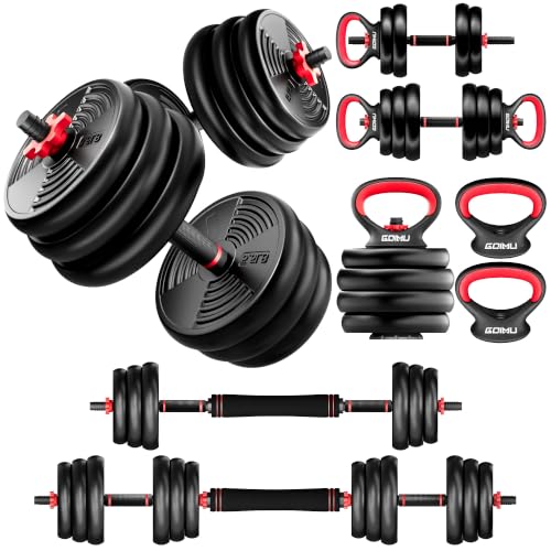 GOIMU Adjustable Dumbbells, 55/77LBS Free Weight Set, 4 in 1 Dumbbell Set Used as Barbell, Kellebell, Push Up Stand, Fitness Exercise for Home Gym Suitable Men/Women