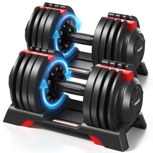 Yagud Adjustable Dumbbell Set, 52.5/90 lbs Weights Dumbbells, 1 Hand Rotation, Safety Lock System, Anti-Slip Textured Handle, Space-Saving Dumbbell Set for Full-Body Home Gym