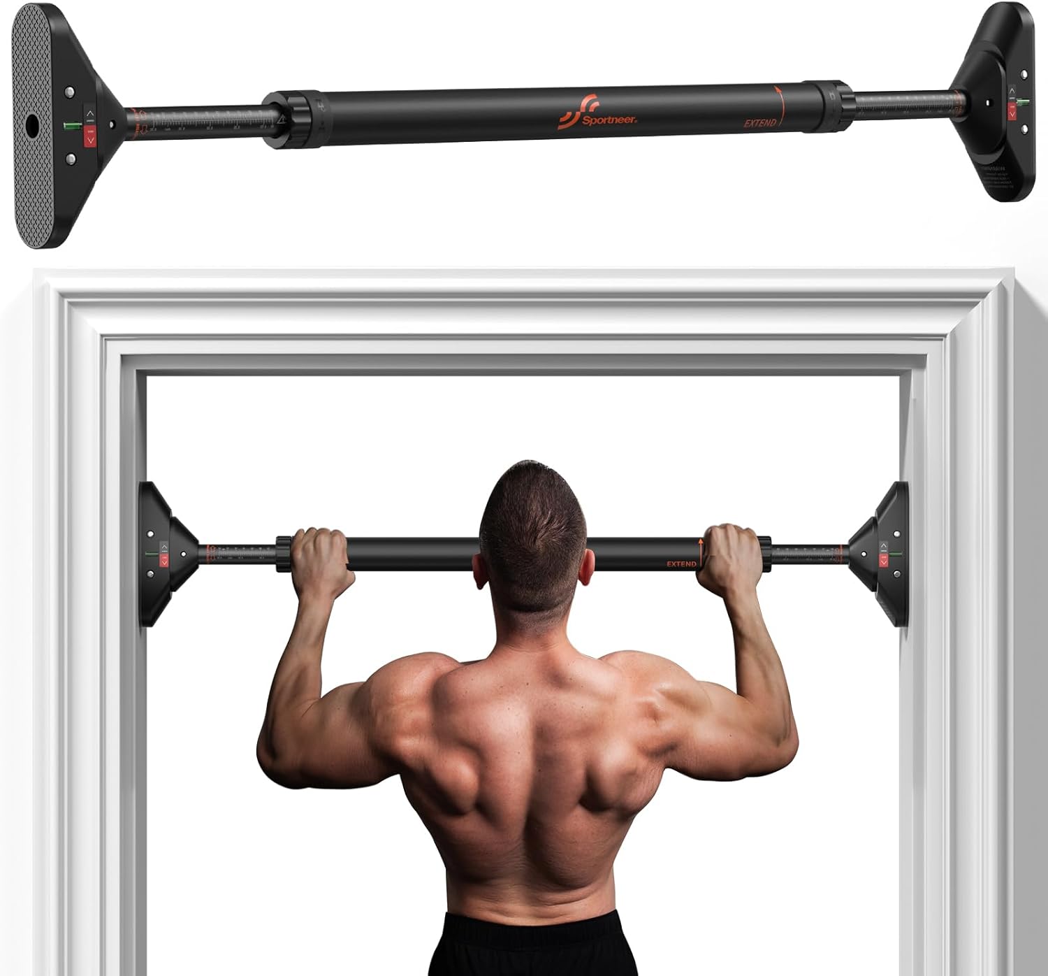 Sportneer Pull Up Bar: Strength Training Chin up Bar No Screws - Adjustable 29.5''-37''(75-94cm) Width Locking Mechanism P...