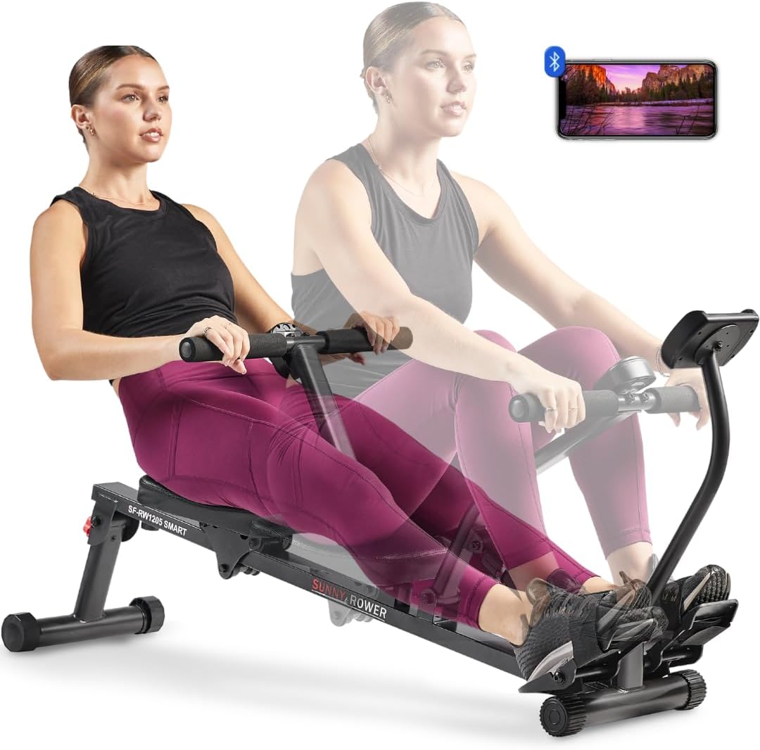 Sunny Health & Fitness Compact Adjustable Rowing Machine with 12 Levels of Resistance for Complete Body Workouts and Optio...