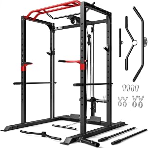 S11 Power Cage, 2000LB Multi-Function Power Rack with LAT Pulldown, Squat Rack with Adjust