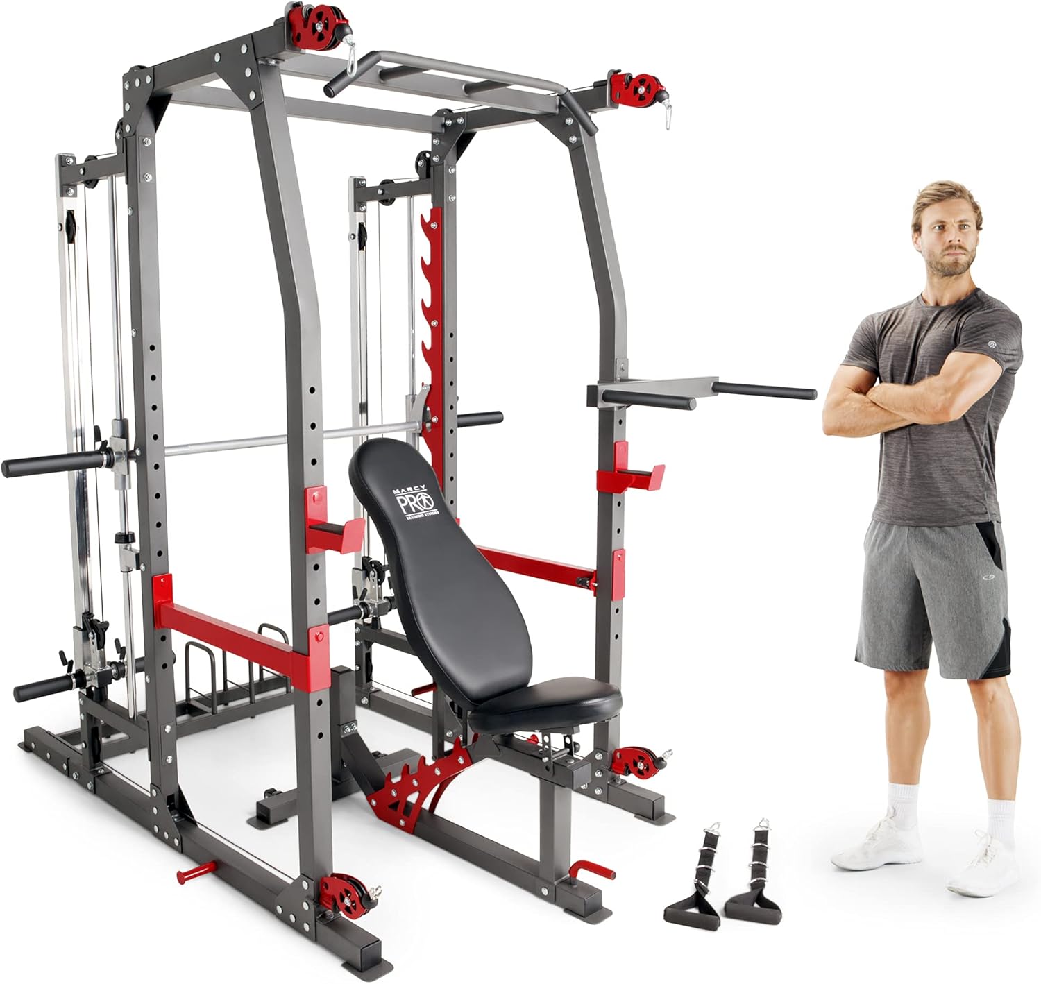 Marcy Smith Machine Home Gym System SM-4903, All-in-One Strength Training Cage with Weight Bench, Pulley, Squat Rack & Wor...