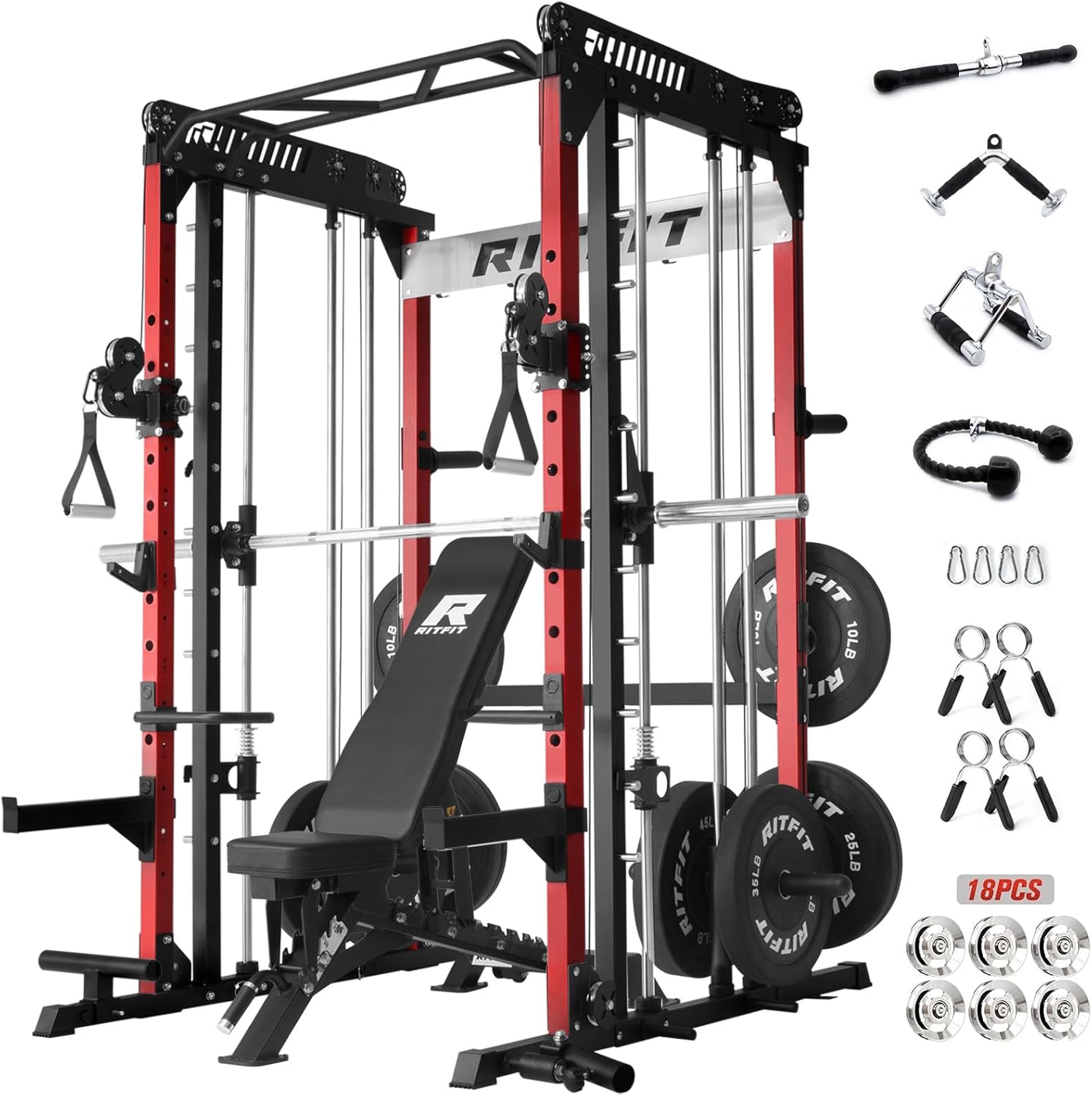 RitFit M1 Pro Smith Machine with Cable Crossover System, Multi-Function Squat Rack Power Cage for Home Gym, Power Rack and...