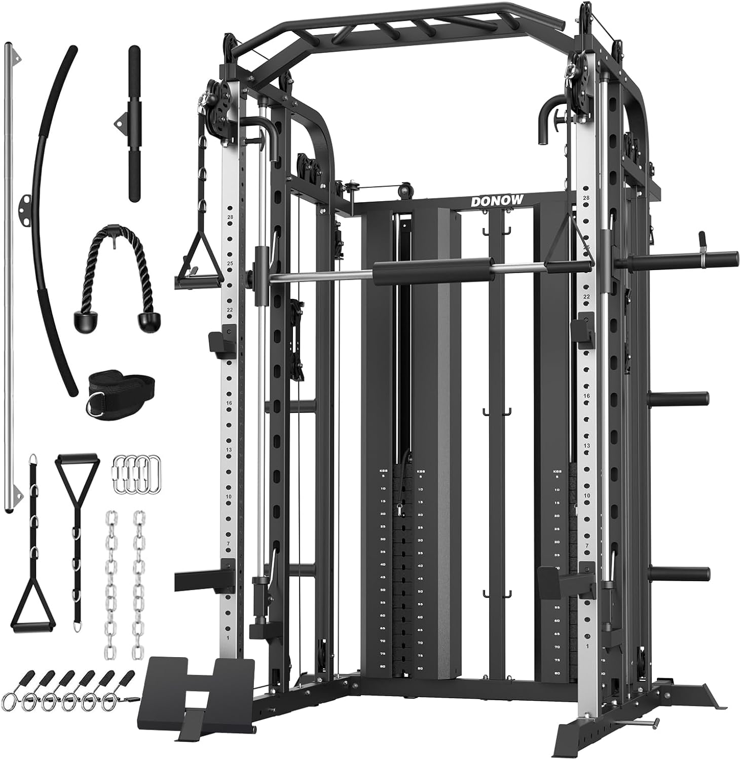 DONOW Smith Machine with Weight Stacks, Multi Function Home Gym System Training Power Cage Squat Rack Dual Cable Crossover...