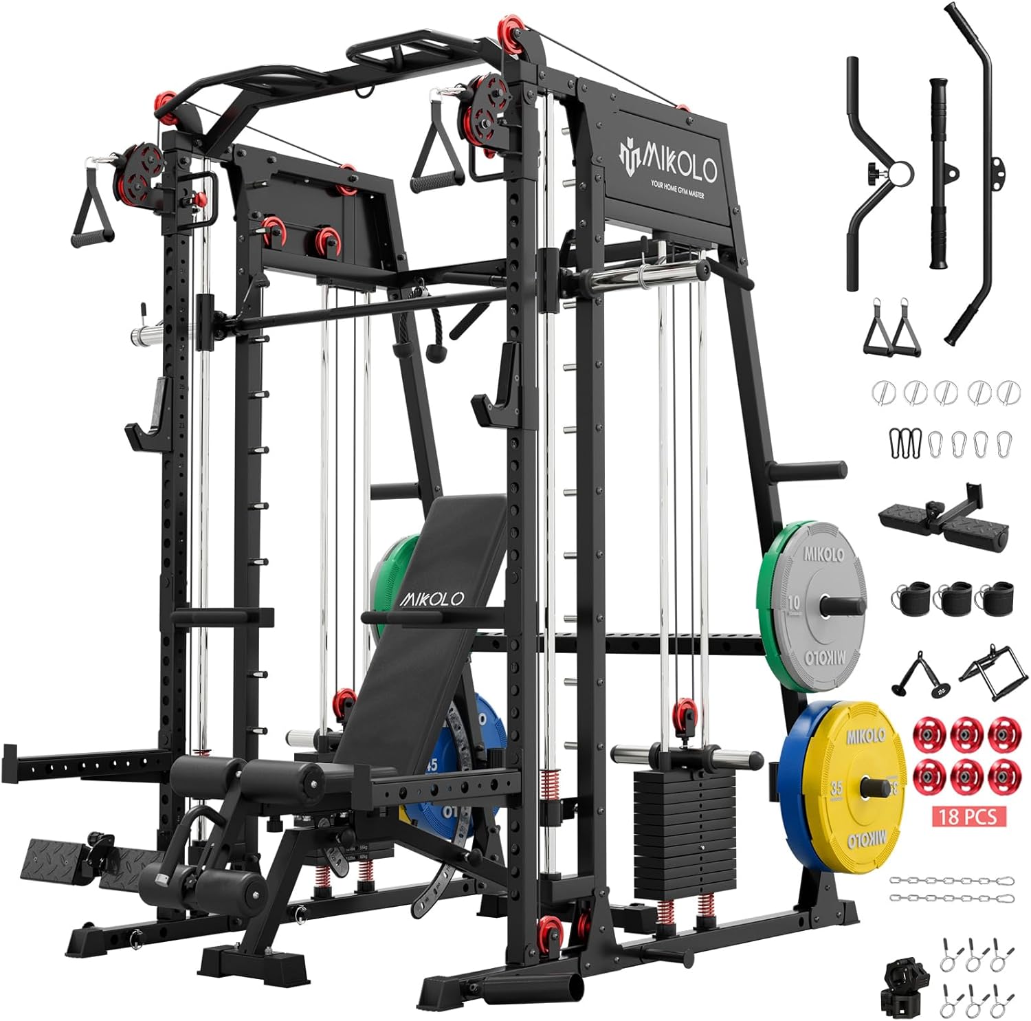 Mikolo M4 2.0 Smith Machine, All-in-One Home Gym Power Cage with LAT Pulldown & Cable Crossover, Squat Rack for Full Body ...