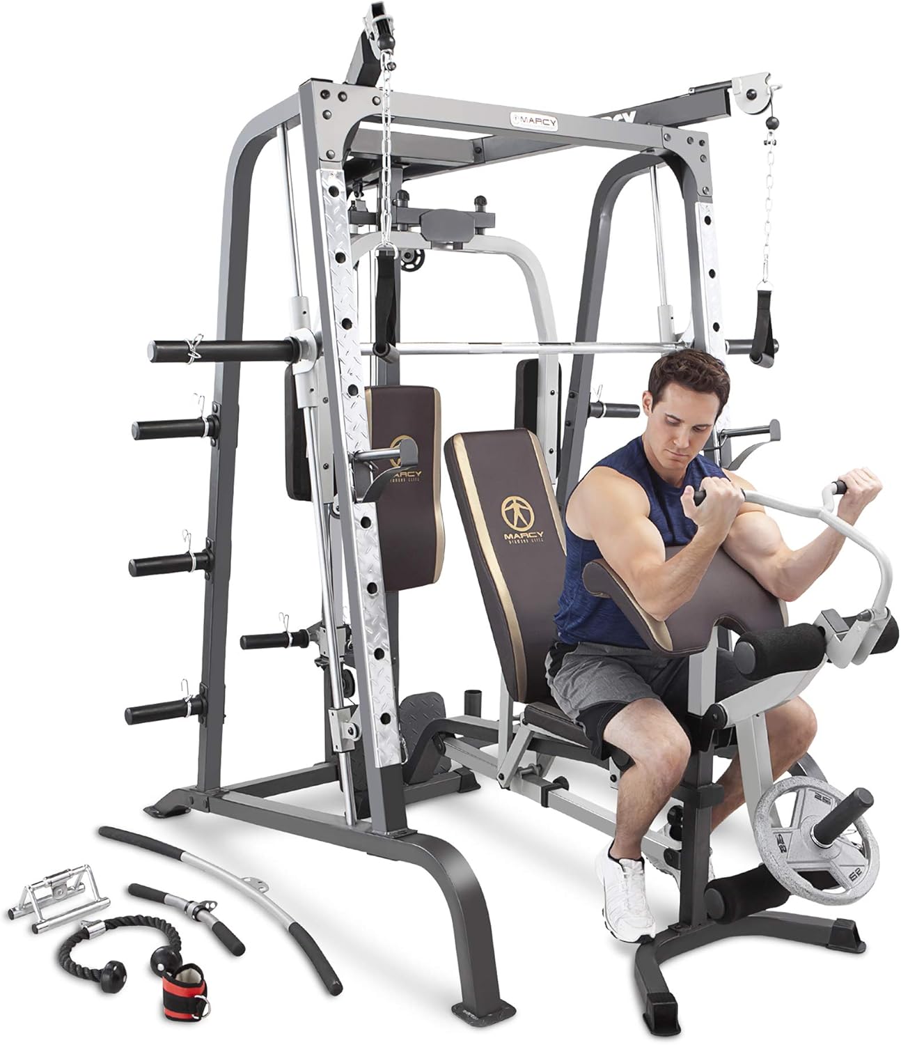Marcy Smith Cage Workout Machine Full Body StrengthTraining Home Gym Equipment System with Leg Developer, Press Bar, PEC D...