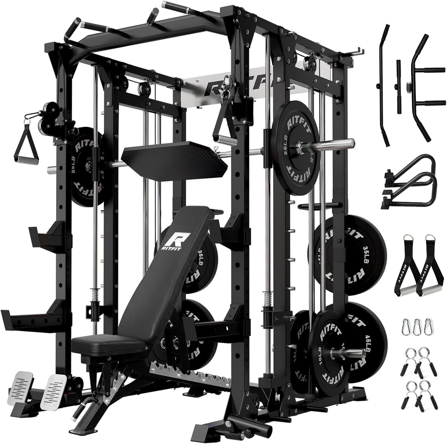 RitFit Buffalo Smith Machine, Power cage with LAT-Pull Down System & Cable Crossover System, All-in-One Squat Rack for Hom...