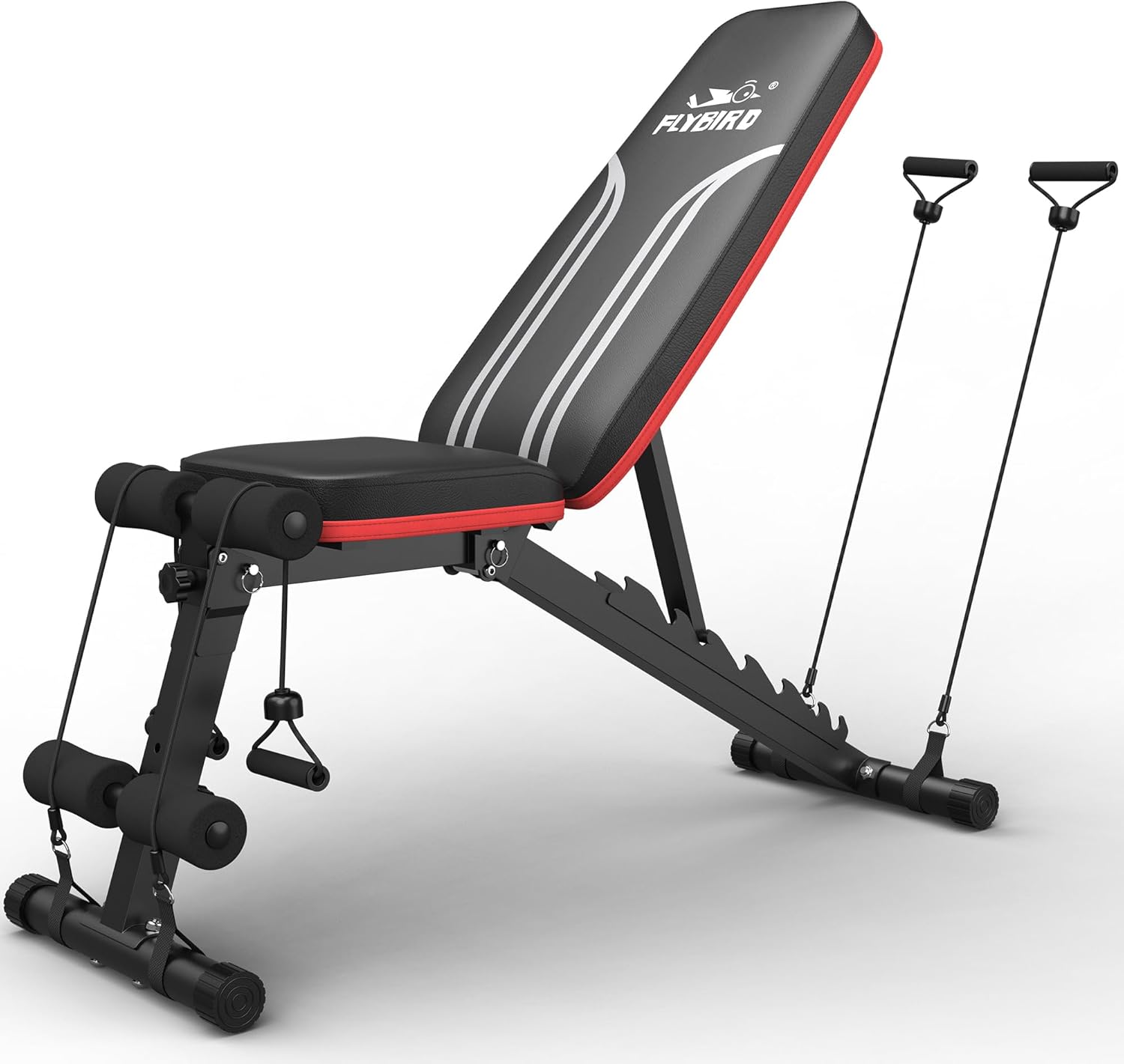 FLYBIRD Foldable Weight Bench with Resistance Bands, 8 Backrests Fast Adjustable FID for Home Gym Full Body Workout, Easy ...