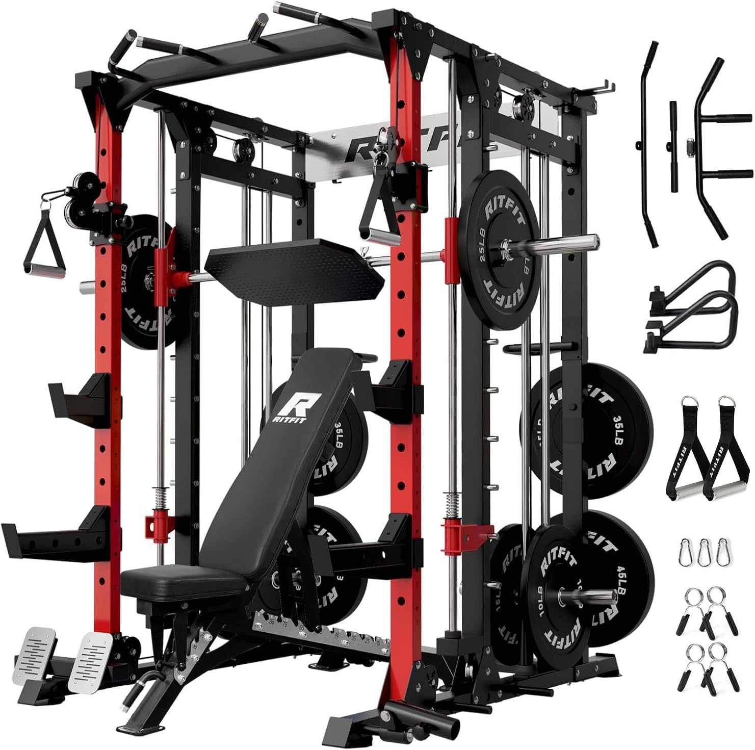 RitFit Buffalo Smith Machine, Power cage with LAT-Pull Down System & Cable Crossover System, All-in-One Squat Rack for Hom...