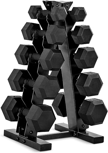 CAP Rubber Coated Hex Dumbbell Set with Storage Rack | 100–210 lb Opti — Our recommended configuration for best results