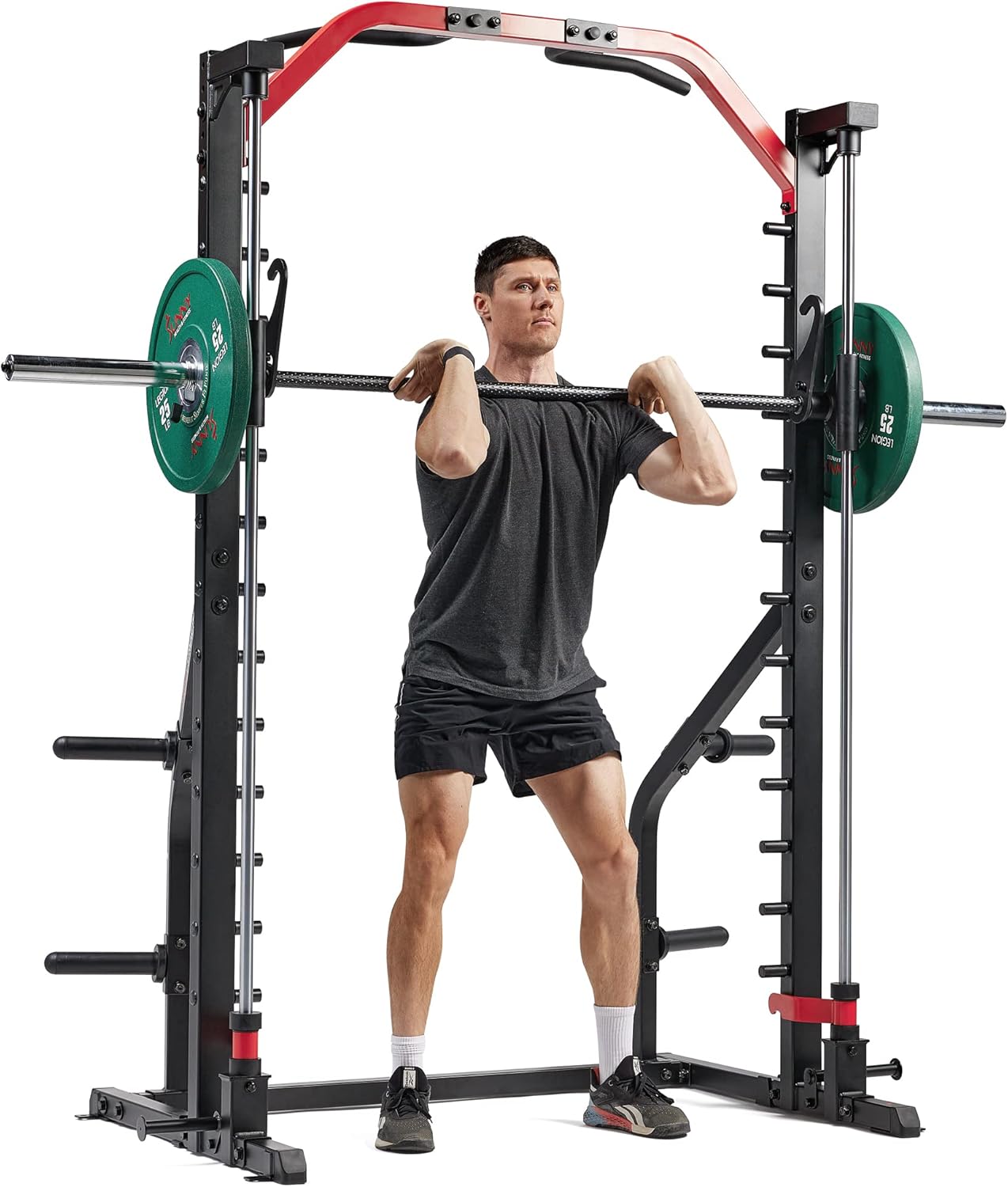 Sunny Health & Fitness Premium Smith Machine & Squat Cage Rack, Pull-Up Bar, Spotter Blocks for Weightlifting & Bench Pres...