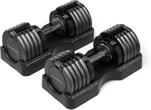 NordicTrack Select-a-Weight Adjustable Dumbbells — Our hands-on testing setup for bowflex 552 storage shallow closet