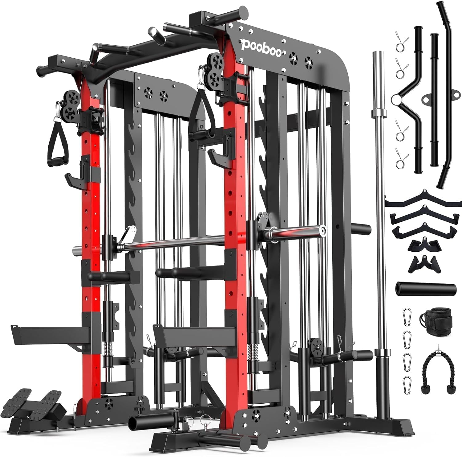 pooboo Multi-Functional Machine Power Cage, 2000LB Squat Rack, LAT-Pull Down System, Dual Pulley Cable Crossover System, H...