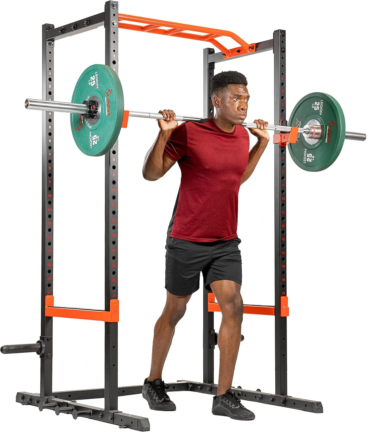 Sunny Health & Fitness Power Zone Strength Rack Power Cage - 1000 LB Weight Capacity, Spotter Bar, Angled Pull-Up Bar, J-H...