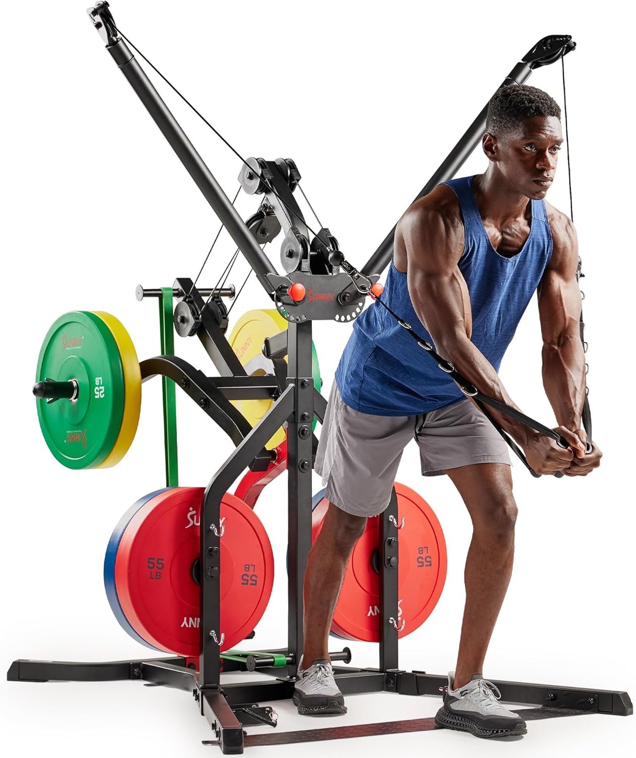 Sunny Health & Fitness Multifunctional All in One Pully Cable Home Gym – Complete Functional Trainer Compact Workout Syste...