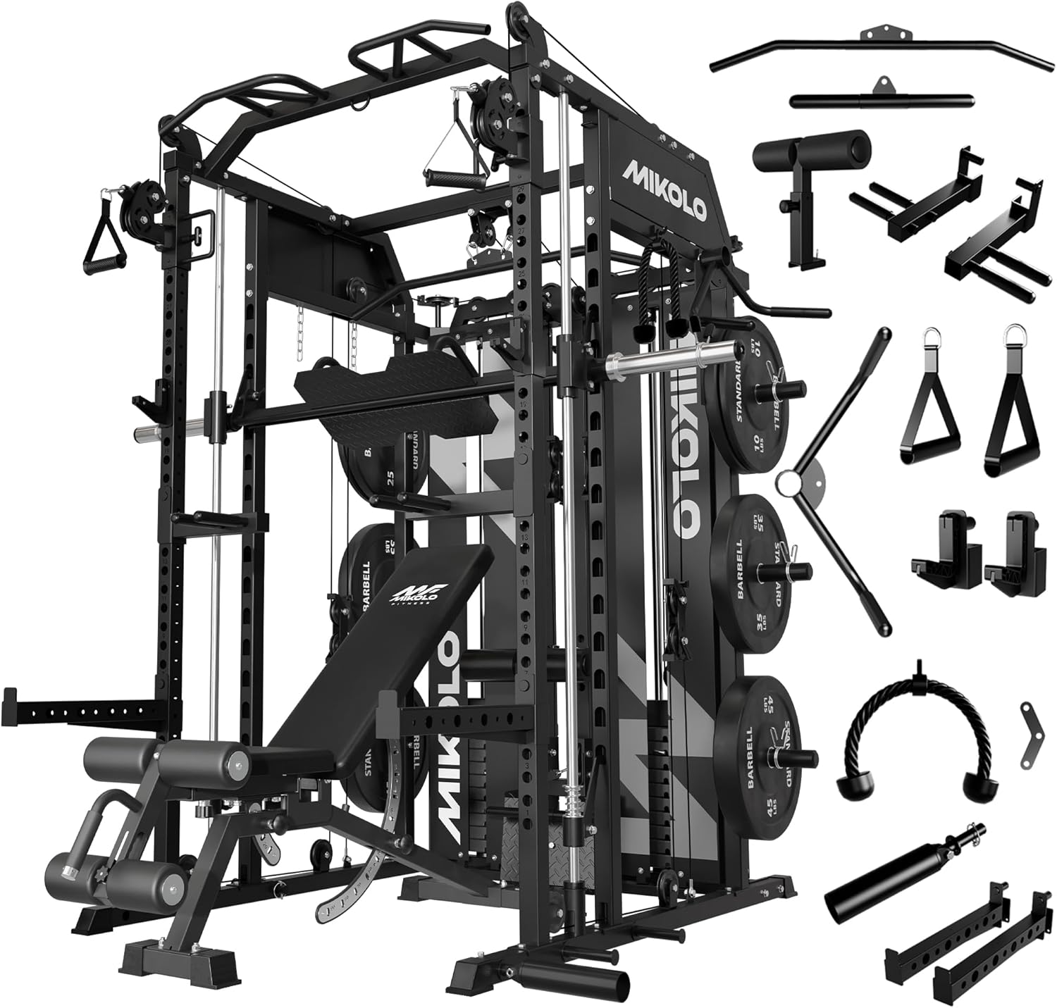 Mikolo Smith Machine with Weight Stack, Power Cage Home Gym System with LAT Pulldown & Cable Crossover, Multi-Functional T...