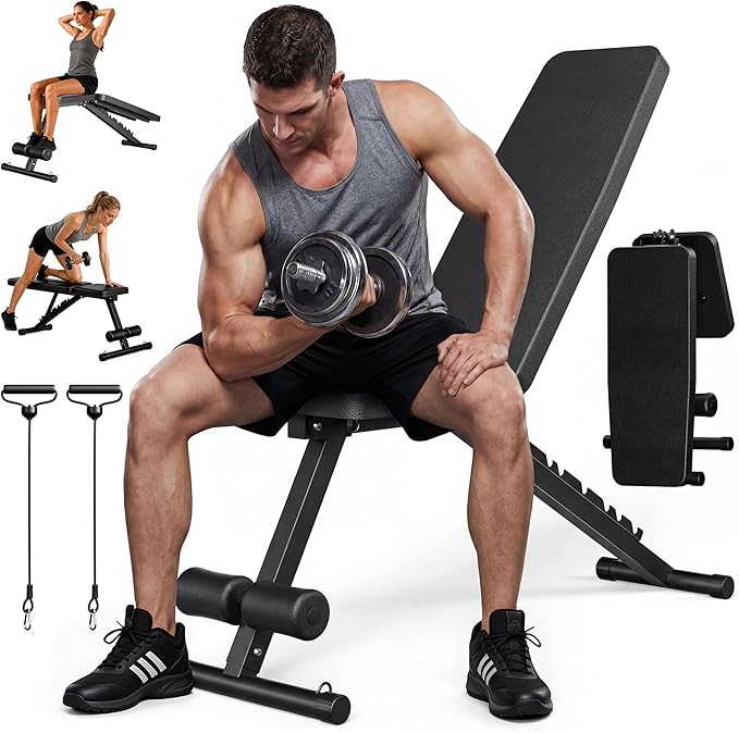 Adjustable Weight Bench for Home Gym, 600LBS Capacity Foldable Workout Bench with 7 Backrest Positions for Full Body Exercise, Compact for Small Spaces, Incline Decline Flat Bench 