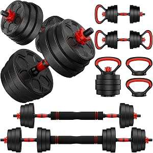 BDSHE Adjustable Dumbbell Set, 20/33/45/70/90lbs Free Weight Set with Connector, 4 in1 Dum