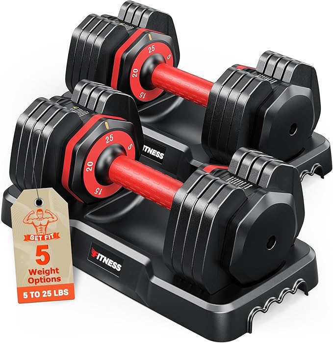 Rendpas Adjustable Dumbbells Set of 2, 5-in-1/10-in-1/16-in-1 Quick-Lock Hand Weights 25/55/80 lbs Pair, Anti-Slip Handle Free Weights Set for Home Gym Strength Training for Men Wo