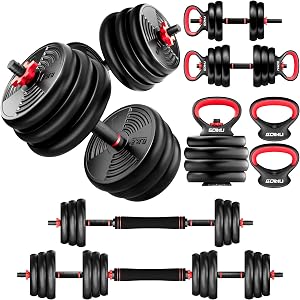 GOIMU Adjustable Dumbbells, 55/77LBS Free Weight Set, 4 in 1 Dumbbell Set Used as Barbell,